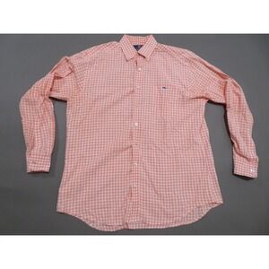 Vineyard Vines Shirt Men Large Orange White Gingham Slim Fit Tucker Long Sleeve